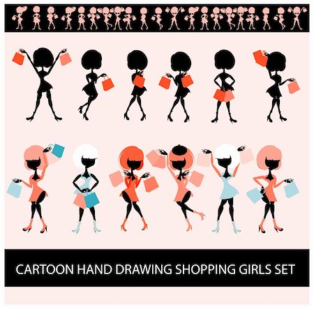 fashion shopping girls illustration set Foto de stock - Royalty-Free Super Valor e Assinatura, Número: 400-04320128