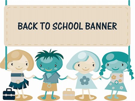 simsearch:400-05364042,k - kids with banner back to school Stock Photo - Budget Royalty-Free & Subscription, Code: 400-04320184