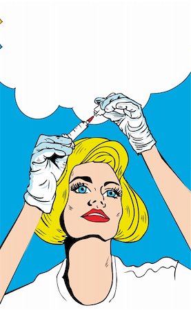 drawing girls body - Pop-art Medical and Health Nurse Preparing Injection with bubble speech Stock Photo - Budget Royalty-Free & Subscription, Code: 400-04320334