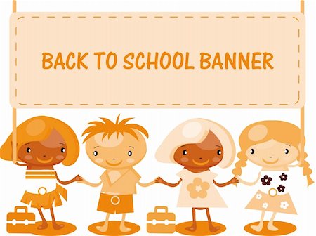 simsearch:400-05364042,k - kids with banner back to school Stock Photo - Budget Royalty-Free & Subscription, Code: 400-04320332