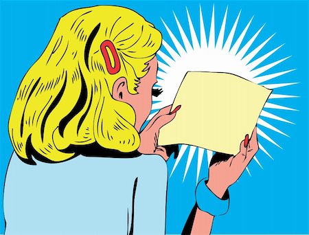pop art of holding - Vector illustration of a woman reading a note Stock Photo - Budget Royalty-Free & Subscription, Code: 400-04320349