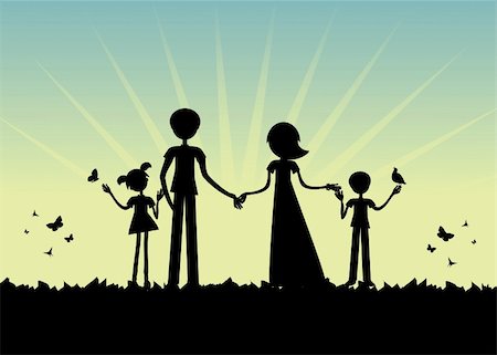 parent holding hands child silhouette - Young family Silhouette, sunset vector cartoon background Stock Photo - Budget Royalty-Free & Subscription, Code: 400-04320391