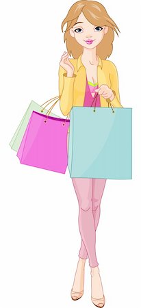 simsearch:400-04393054,k - Illustration of Beautiful Girl with shopping bags Foto de stock - Super Valor sin royalties y Suscripción, Código: 400-04320629