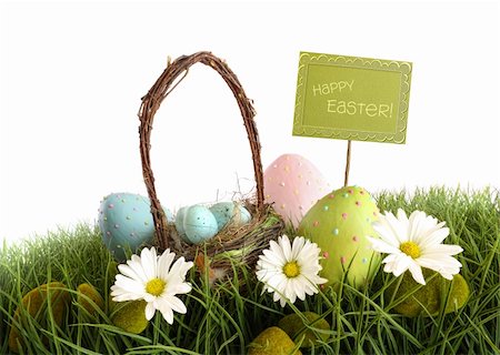 Easter eggs with  basket in the grass Foto de stock - Royalty-Free Super Valor e Assinatura, Número: 400-04321071