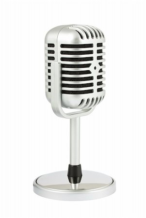 simsearch:400-04348398,k - Retro microphone with stand isolated on white background Fotografie stock - Microstock e Abbonamento, Codice: 400-04321090