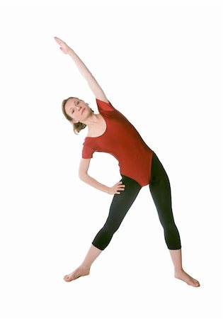 Woman in a red leotard exercising on a mat over white background Stock Photo - Budget Royalty-Free & Subscription, Code: 400-04321120