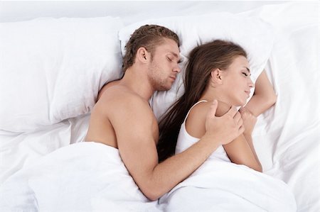 romantic pictures of lovers sleeping - Attractive couple embracing in bed asleep Stock Photo - Budget Royalty-Free & Subscription, Code: 400-04321151