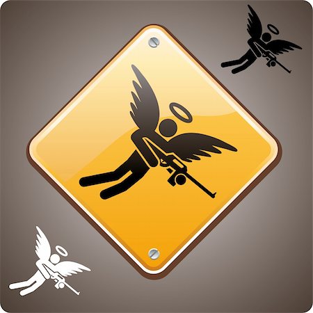 stick figures on signs - Armed angel warning road sign. A love hurts or a religion power concept Stock Photo - Budget Royalty-Free & Subscription, Code: 400-04321379