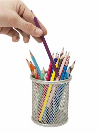 simsearch:400-04386917,k - Hand with the colored pencil on a white background Fotografie stock - Microstock e Abbonamento, Codice: 400-04321474