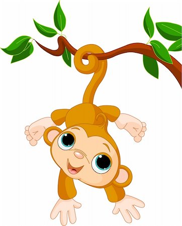 simsearch:846-05647611,k - Illustration of Cute baby monkey on a tree Foto de stock - Super Valor sin royalties y Suscripción, Código: 400-04321513