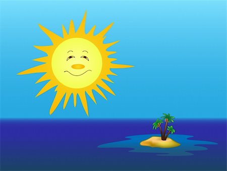 simsearch:400-07508735,k - Summer landscape: sun, sky, sea and island with palm trees Stockbilder - Microstock & Abonnement, Bildnummer: 400-04321598
