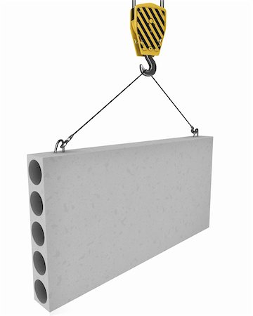 simsearch:400-04422019,k - Crane hook lifts up concrete plate isolated on white background Fotografie stock - Microstock e Abbonamento, Codice: 400-04321707