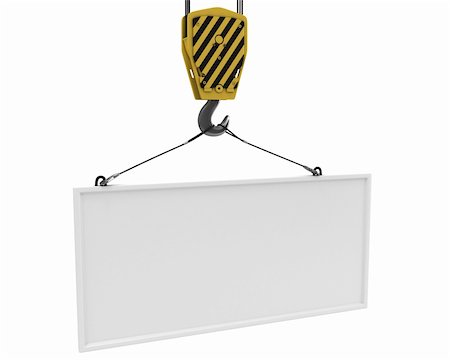 simsearch:400-04392741,k - Yellow crane hook lifting white blank plane for text, isolated on white background Foto de stock - Super Valor sin royalties y Suscripción, Código: 400-04321701