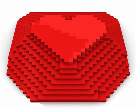 simsearch:400-04307995,k - Pyramid with heart on top made of red cubic pixels isolated on white background, front view Fotografie stock - Microstock e Abbonamento, Codice: 400-04321740