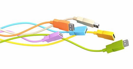 Six USB cables. Isolated over white Photographie de stock - Aubaine LD & Abonnement, Code: 400-04322034