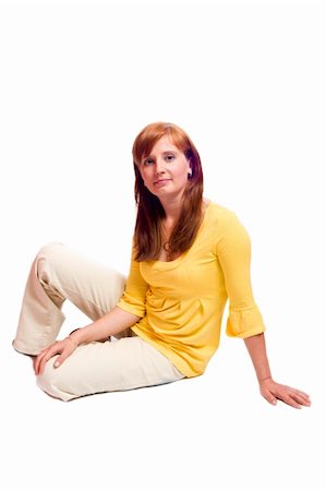 simsearch:400-04323304,k - portrait of Redhead woman sitting on floor isolated on white Stock Photo - Budget Royalty-Free & Subscription, Code: 400-04322337