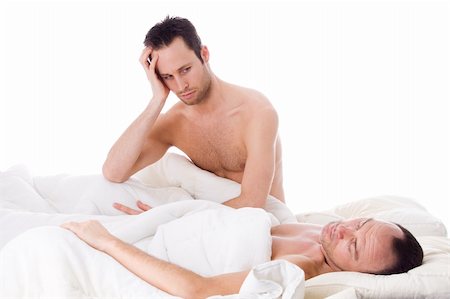 simsearch:400-04322413,k - Happy homo couple in a white bed taking care of his boyfriend Fotografie stock - Microstock e Abbonamento, Codice: 400-04322403