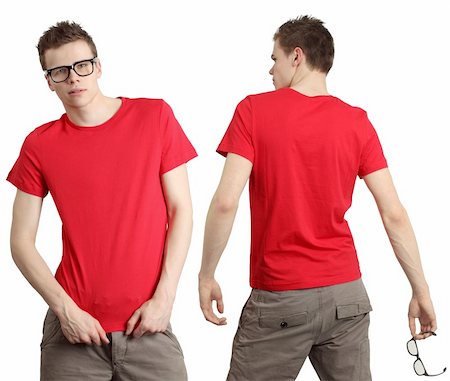 simsearch:400-06457206,k - Young male with blank red t-shirt, front and back. Ready for your design or logo. Photographie de stock - Aubaine LD & Abonnement, Code: 400-04322729