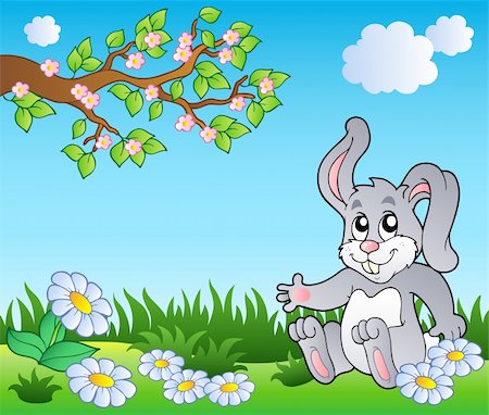 simsearch:400-04628759,k - Bunny on meadow with daisies - vector illustration. Foto de stock - Super Valor sin royalties y Suscripción, Código: 400-04322821