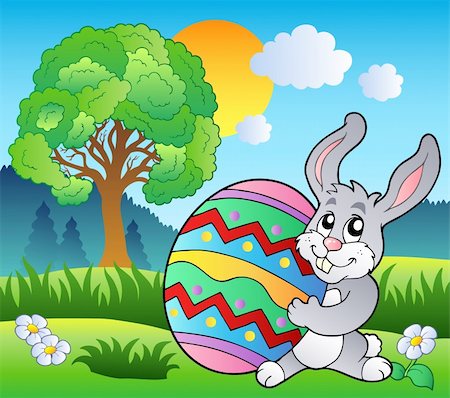 simsearch:400-04343827,k - Meadow with tree and Easter bunny - vector illustration. Stock Photo - Budget Royalty-Free & Subscription, Code: 400-04322847