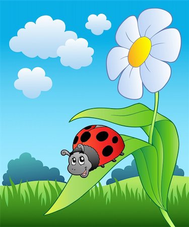 draw biology - Cute ladybug with flower - vector illustration. Stock Photo - Budget Royalty-Free & Subscription, Code: 400-04322841