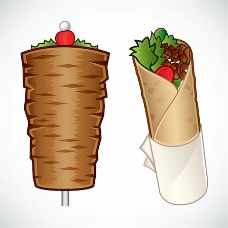 Vector illustration of döner kebab and a kebab roll Stock Photo - Budget Royalty-Free & Subscription, Code: 400-04323077