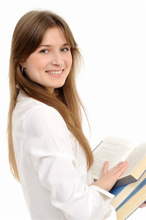 simsearch:400-04829236,k - Young girl with long hair and book on a white background Stock Photo - Budget Royalty-Free & Subscription, Code: 400-04323086