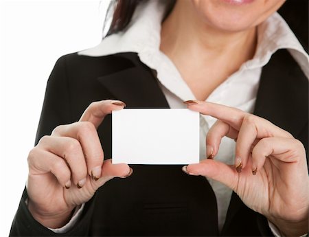 person holding up sign - Businesswoman holding blank card. Isolated on white Stock Photo - Budget Royalty-Free & Subscription, Code: 400-04323225