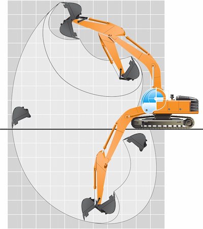 Vector color illustration of working range of an excavator.  (Simple gradients only - no gradient mesh.) Stock Photo - Budget Royalty-Free & Subscription, Code: 400-04323438