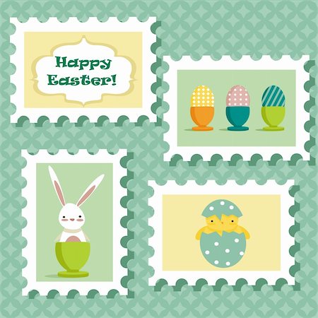 simsearch:400-07548489,k - Easter postal stamps set, vector illustration Stock Photo - Budget Royalty-Free & Subscription, Code: 400-04334053