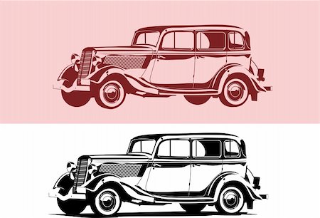 simsearch:400-04910650,k - Vector black and white illustration of a retro car. Foto de stock - Super Valor sin royalties y Suscripción, Código: 400-04334120