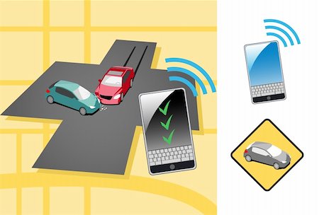 Automobile accident at an intersection with mobile phone checklist for emergency call Foto de stock - Super Valor sin royalties y Suscripción, Código: 400-04334158