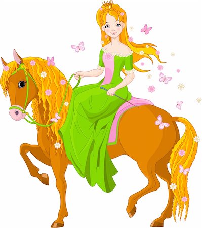 simsearch:400-04355915,k - Spring illustration of Beautiful princess riding horse Fotografie stock - Microstock e Abbonamento, Codice: 400-04334235