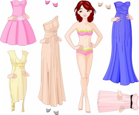 dazdraperma (artist) - Paper Doll with different evening dresses Foto de stock - Super Valor sin royalties y Suscripción, Código: 400-04334236