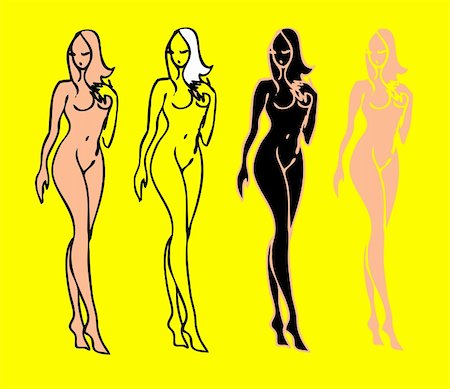 erotic female figures - beautiful nude woman silhouettes vector sketch emblems Stock Photo - Budget Royalty-Free & Subscription, Code: 400-04334395