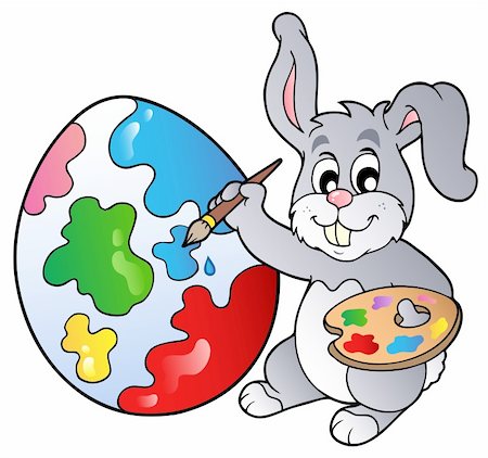 simsearch:400-04628759,k - Bunny artist painting Easter egg - vector illustration. Stock Photo - Budget Royalty-Free & Subscription, Code: 400-04334524