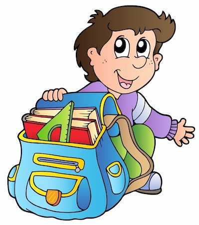 small picture of a cartoon of a person being young - Cartoon boy with school bag - vector illustration. Photographie de stock - Aubaine LD & Abonnement, Code: 400-04334528
