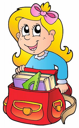 simsearch:400-04598586,k - Cartoon girl with school bag - vector illustration. Stockbilder - Microstock & Abonnement, Bildnummer: 400-04334529