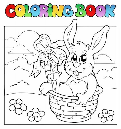 simsearch:400-04343827,k - Coloring book with bunny in basket - vector illustration. Stock Photo - Budget Royalty-Free & Subscription, Code: 400-04334535