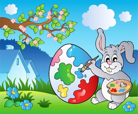 simsearch:400-04343827,k - Spring meadow with bunny artist - vector illustration. Stock Photo - Budget Royalty-Free & Subscription, Code: 400-04334559