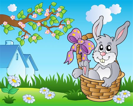 simsearch:400-04322840,k - Spring meadow with bunny in basket - vector illustration. Foto de stock - Super Valor sin royalties y Suscripción, Código: 400-04334560