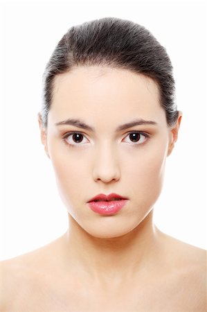 simsearch:400-06137895,k - Close-up portrait of young beautiful woman face on white background Foto de stock - Super Valor sin royalties y Suscripción, Código: 400-04334870