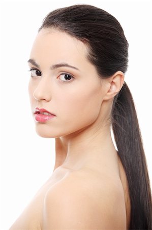 simsearch:400-04377849,k - Close-up portrait of young beautiful woman face on white background Foto de stock - Super Valor sin royalties y Suscripción, Código: 400-04334871