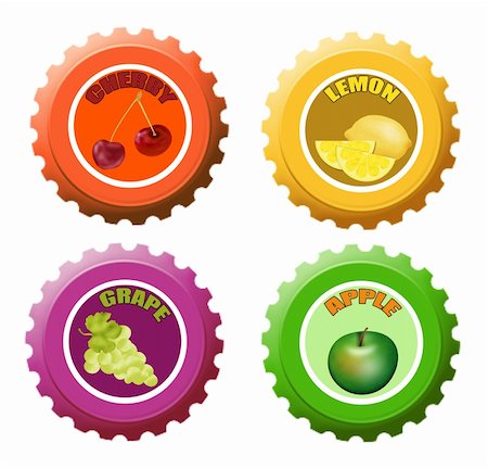 Set of fruit juice bottle caps with paper labels, vector illustration Stock Photo - Budget Royalty-Free & Subscription, Code: 400-04334884