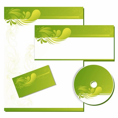 empty green color background - illustration of business template with business card,cd cover and letter head Photographie de stock - Aubaine LD & Abonnement, Code: 400-04334937