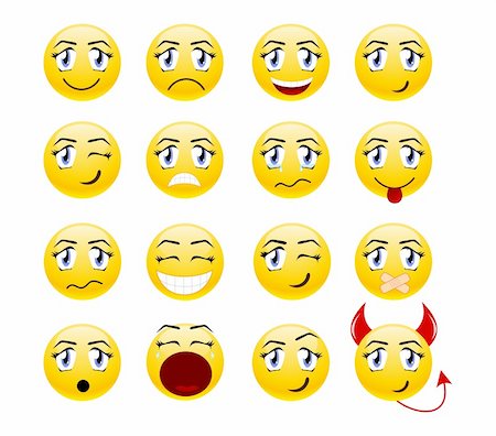 sad yellow icon - Set of cool smiles. Vector illustration, isolated on a white. Stock Photo - Budget Royalty-Free & Subscription, Code: 400-04335110