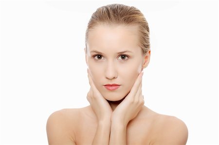 simsearch:400-06137895,k - Portrait of beautiful woman with clean healthy skin, before spa treatment, isolated on white Foto de stock - Super Valor sin royalties y Suscripción, Código: 400-04335293