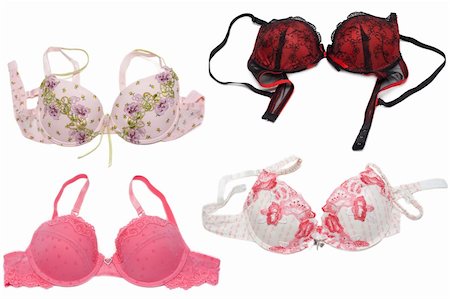 Collage feminine bra with red pattern on white background. Panoramic image from several pictures. Stock Photo - Budget Royalty-Free & Subscription, Code: 400-04335596