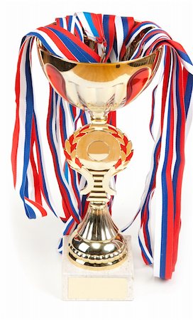 simsearch:400-08336790,k - Golden cup, medals with tape on white background Photographie de stock - Aubaine LD & Abonnement, Code: 400-04335680