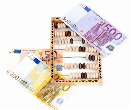 simsearch:400-05682310,k - Wooden abacus and bills euro isolated on white Stockbilder - Microstock & Abonnement, Bildnummer: 400-04335681